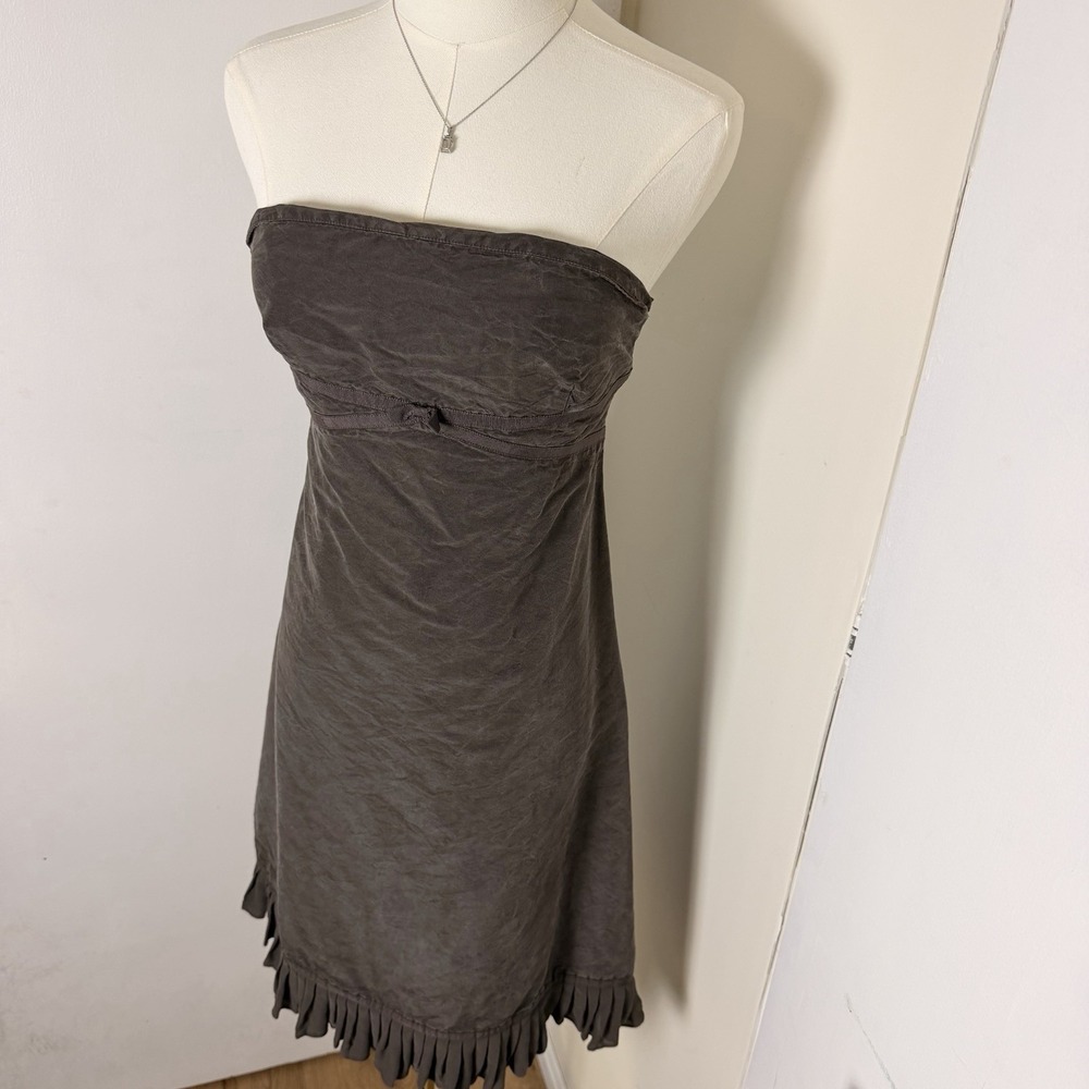 J.Crew 100% Silk Strapless Brown Vintage Dress Size P6 Petite